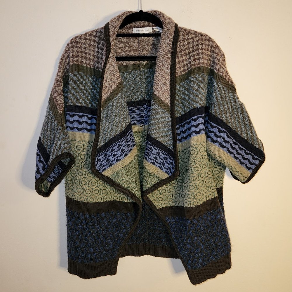 Liz Claiborne Open Cardigan Sweater Striped Size Medium